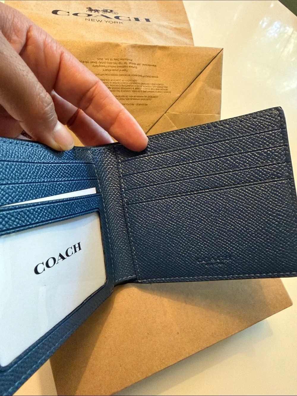 Coach Leather Bifold Wallet in Navy Blue